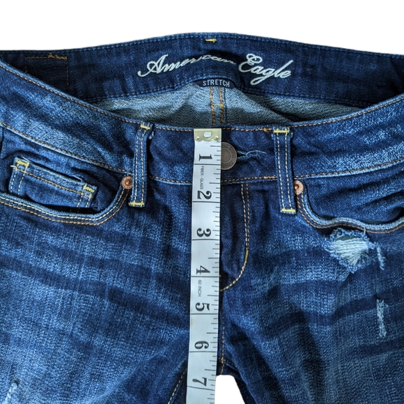 American Eagle low rise Distressed Dark Skinny Jeans Size 00 Regular - Picture 11 of 12